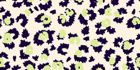 Seamless abstract leopard print pattern with light background and playful black and green spots. Trendy vector design perfect for fashion, textile, packaging, and modern branding projects