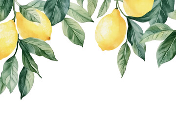 Watercolor lemons. Hand drawing ripe lemon branches with green leaves. Wreath, frame illustration.