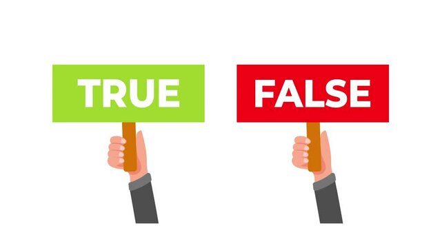 Hands holding true or false signs with alpha channel and blue background