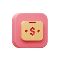 3D rendered illustration of a pink and yellow cash icon, suitable for financial designs