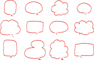 Red speech and thought bubble doodles on white background sketch style