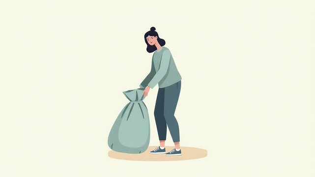 Woman Tying Up a Garbage Bag Illustration