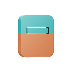Obraz premium Abstract geometric design of a teal and orange object with a rectangular opening on white background
