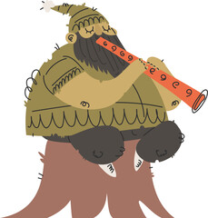 Woodland Music. A Gnomes Serenade on a Tree Stump, a Whimsical Illustration.