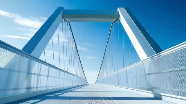  modern bridge taken from a low angle with a blue sky 