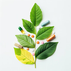 Herbal medicine, alternative medicine, natural remedies, plant-based pills, holistic healing.
