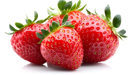 Four large fresh red strawberries arranged beautifully against Isolated on white background.