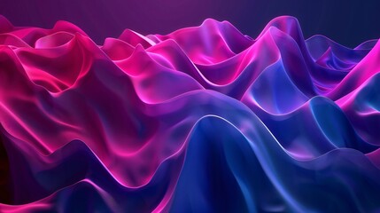 Fototapeta premium Abstract background with flowing waves of pink and purple colors on dark blue gradient, 3d rendering