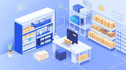 Naklejka premium AI-integrated inventory system synchronizing data for efficient order fulfillment.