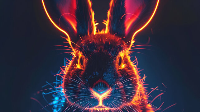 This stunning holographic rabbit floats in the air, radiating vibrant colors and advanced technology.