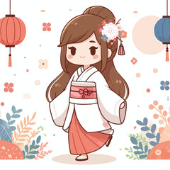 vector of a woman wearing kimono (traditional Japanese clothing)