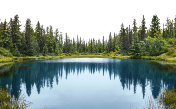 Serene forest lake reflection tranquility - Powered by Adobe