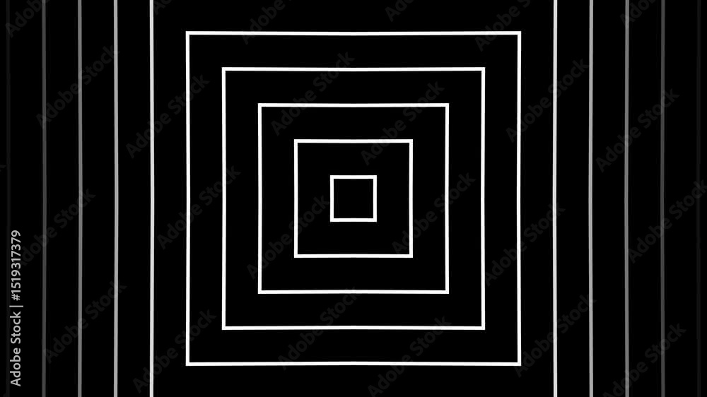 Poster abstract geometric animated pattern of concentric squares and vertical lines with a modern minimalis