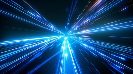 Obraz premium Abstract blue light speed background with motion blur and glowing lines, futuristic technology