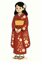 vector of a woman wearing uchikake (traditional Japanese clothing) gracefully