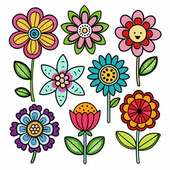 10 More Cute Flower  design and bold line black , white background ,full  color