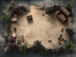 Detailed Pirate Treasure Map Layout Featuring X Marked Locations and Rich Background Elements