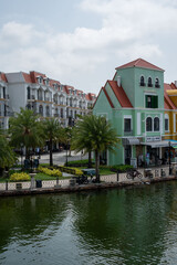 Vibrant waterfront buildings beautifully complement the picturesque canal backdrop