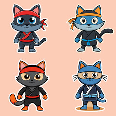 A bundle of stickers cute ninja cat vector illustration 