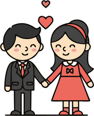 Adorable Cartoon Couple Holding Hands, Expressing Love and Affection