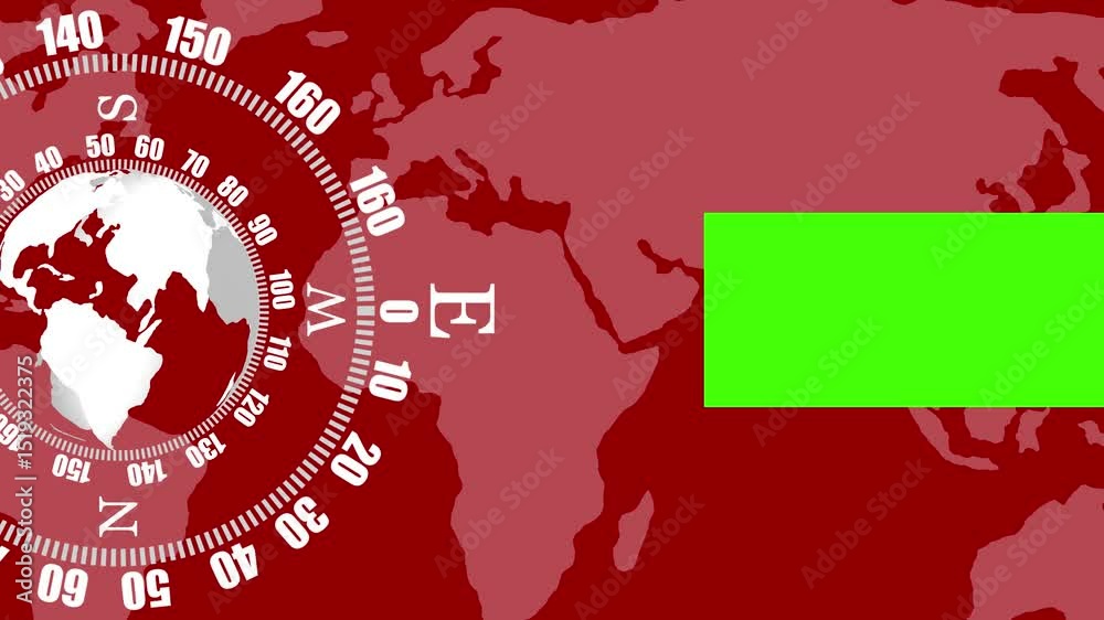 Poster animated abstract global map with measuring gauges and green screen area for design element integrat