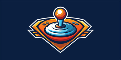 Retro Arcade Joystick Emblem with Orange and Blue Color Scheme on Dark Background
