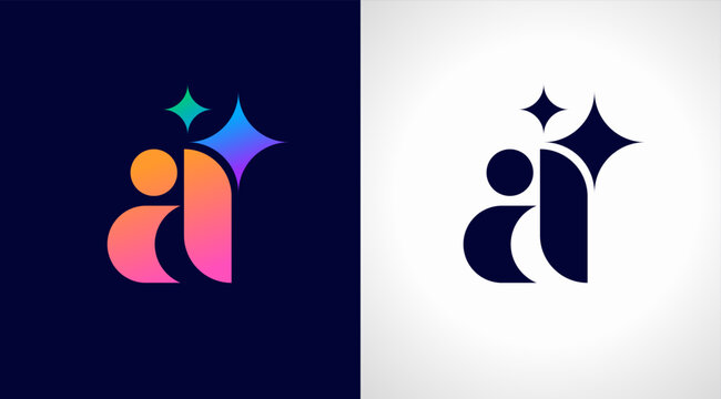 AI logo, Artificial Intelligence modern gradient icon. Colorful minimalist star and letters A and i icon. Vector design