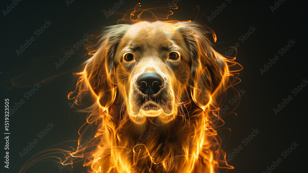 Poster this holographic projection of a glowing pet floats in a dark room, creating an ambient atmosphere.