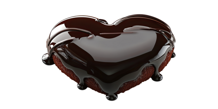 Heart shaped chocolate syrup with dripping effect  isolated on white transparent background