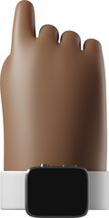 Back view of a dark brown skin hand with smartwatch turned off pointing up