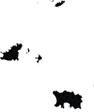 black silhouette map of channel islands with administrative borders on white background, vector illustration