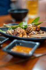 This is a close up image showcasing a plate of food placed on a table
