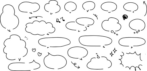 White comic-style speech bubbles outlined in red on transparent background