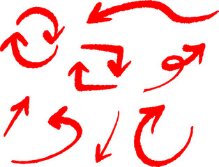 Red circular and spiral arrows with playful directional forms