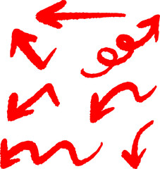 Red scribbled directional arrows with playful brushstroke texture