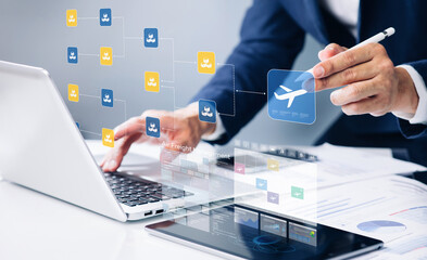 Air Freight Management with person using interactive interface.Business golbal witn export and import.Transportation industry