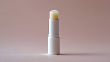 Minimal White Lip Balm Tube Standing on Pink Background – Beauty Product Mockup