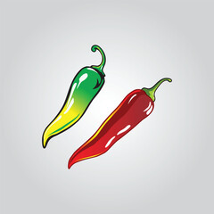 Red and Green Chilli Peppers – Spicy Vegetable Vector Illustration