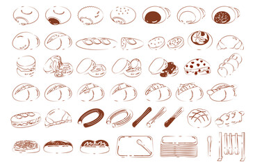 Variety of hand-drawn bakery bread illustrations