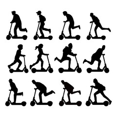 Naklejka premium Silhouette of a Person Riding an Electric Scooter