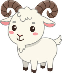 Cute Cartoon Goat with Curly Horns – Vector Illustration of a Smiling Goat for  Designs