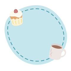 Cupcake and Hot Drink Message Frame Illustration in Blue Tone