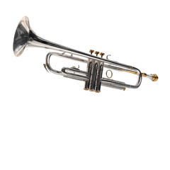 Obraz premium Silver Trumpet Musical Instrument Isolated on Green Transparent background