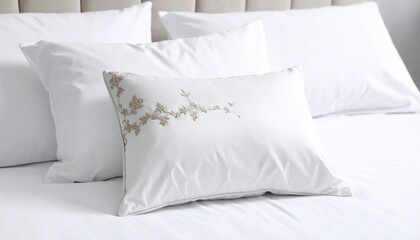 White Bedding With Decorative Gold Embroidered Pillow