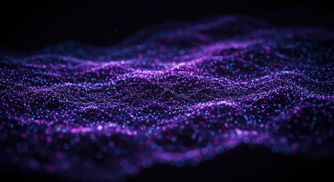 Abstract purple and blue network connection with bokeh, digital technology background