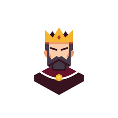 Geometric King Illustration with Crown and Beard on a White Background