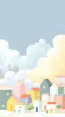 Small house under blue sky and white clouds