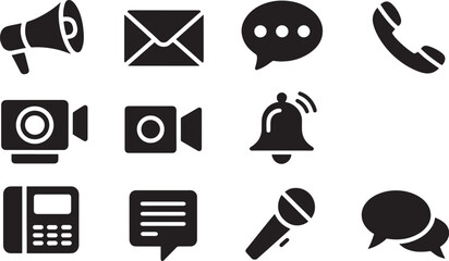 Communication Flat Icons on  Background_ Modern Contact and Notification Symbols for Web and App Design