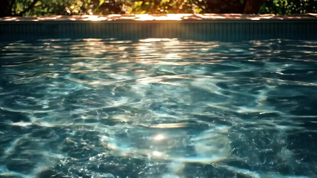 Blue Swimming Pool Water Shimmers in Sunlight Creating a Serene and Refreshing Backyard Escape
