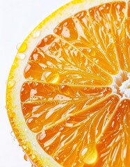 Close-up of juicy orange slice with water droplets